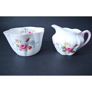 Lovely Vintage Shelley England #13428 Stocks Dainty Open Sugar Bowl & Creamer